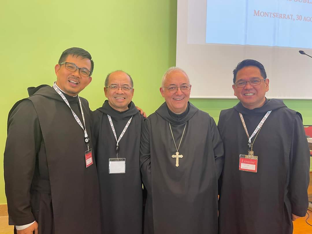 From left: Fr. Aelred, OSB, Abbot Savio Siccuan, OSB, Abbot President Ignasi Fossas, OSB, and Abbot Austin Cadiz, OSB. Image from Fr. Aelred Nilo, OSB. From left: Fr. Aelred Nilo, OSB, Abbot Savio Siccuan, OSB, Abbot President Ignasi Fossas, OSB, and Abbot Austin Cadiz, OSB. Image from Fr. Aelred Nilo, OSB.